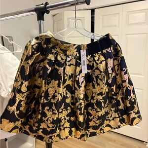Alice + Olivia Black and Gold Floral Mini Skirt